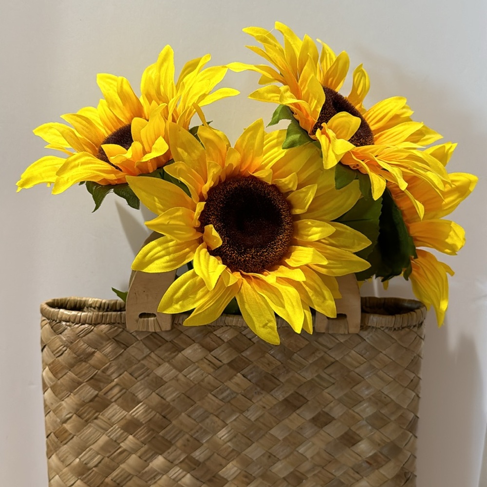 Handwoven Rectangular Deep Tropical Purse Bag with Wooden Handles 15”x13”